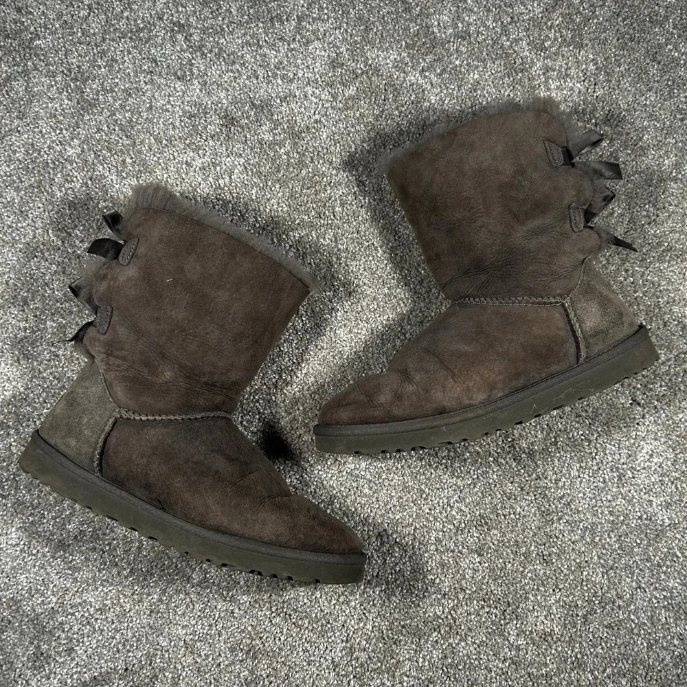UGG Australia Bailey Bow II Grey Sheepskin Boots 1002954 Womens 7